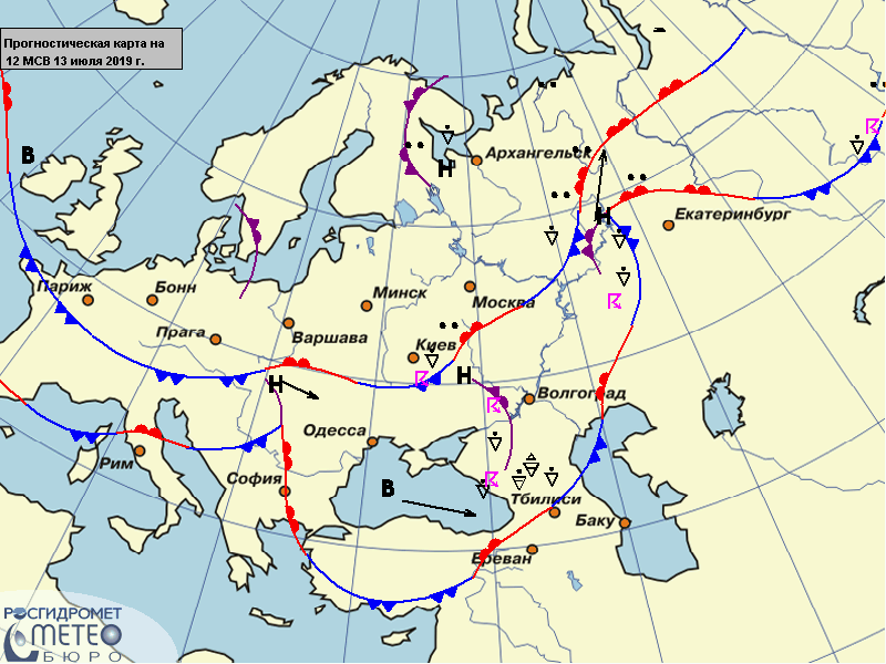 Синоптическая карта европейской части россии на данный момент